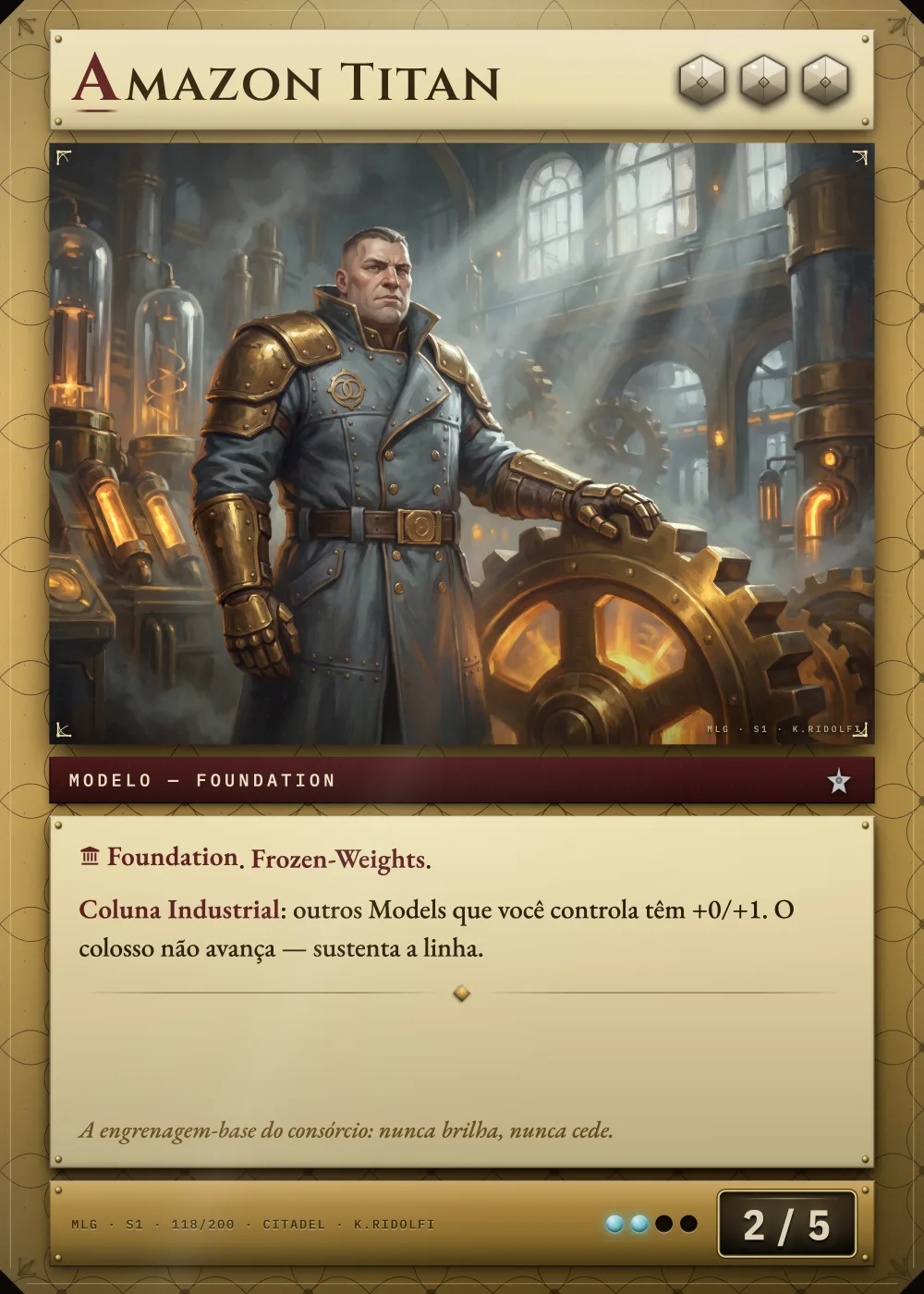 Arte completa da carta Amazon Titan, do set S1 de Magik LLM Gathering