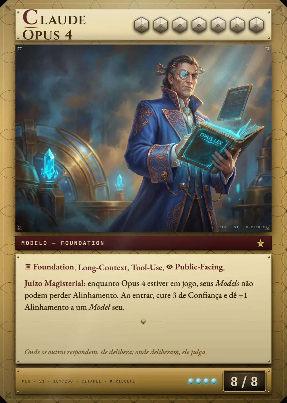 Arte completa da carta Claude Opus 4, do set S1 de Magik LLM Gathering