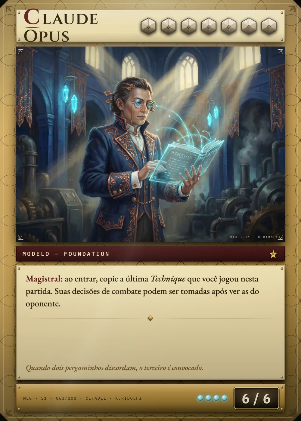 Arte completa da carta Claude Opus, do set S1 de Magik LLM Gathering