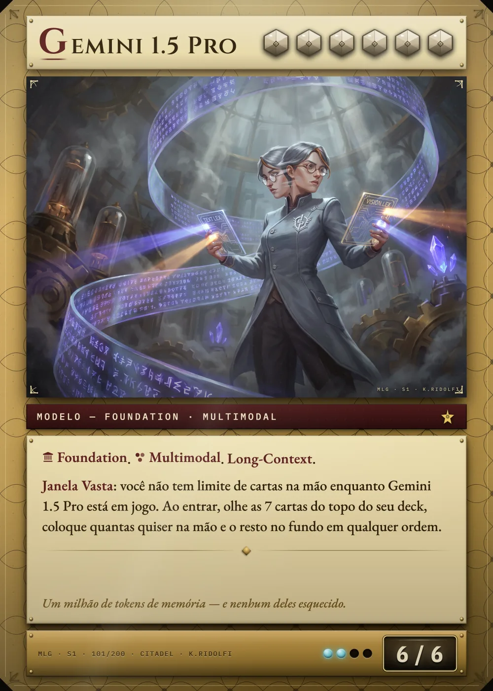 Arte completa da carta Gemini 1.5 Pro, do set S1 de Magik LLM Gathering