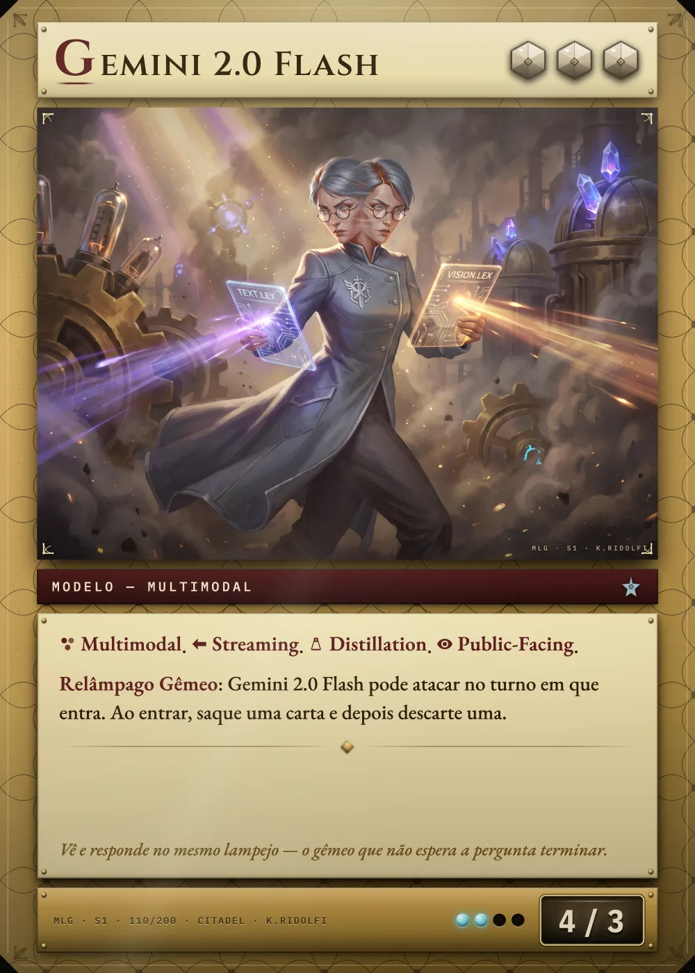 Arte completa da carta Gemini 2.0 Flash, do set S1 de Magik LLM Gathering