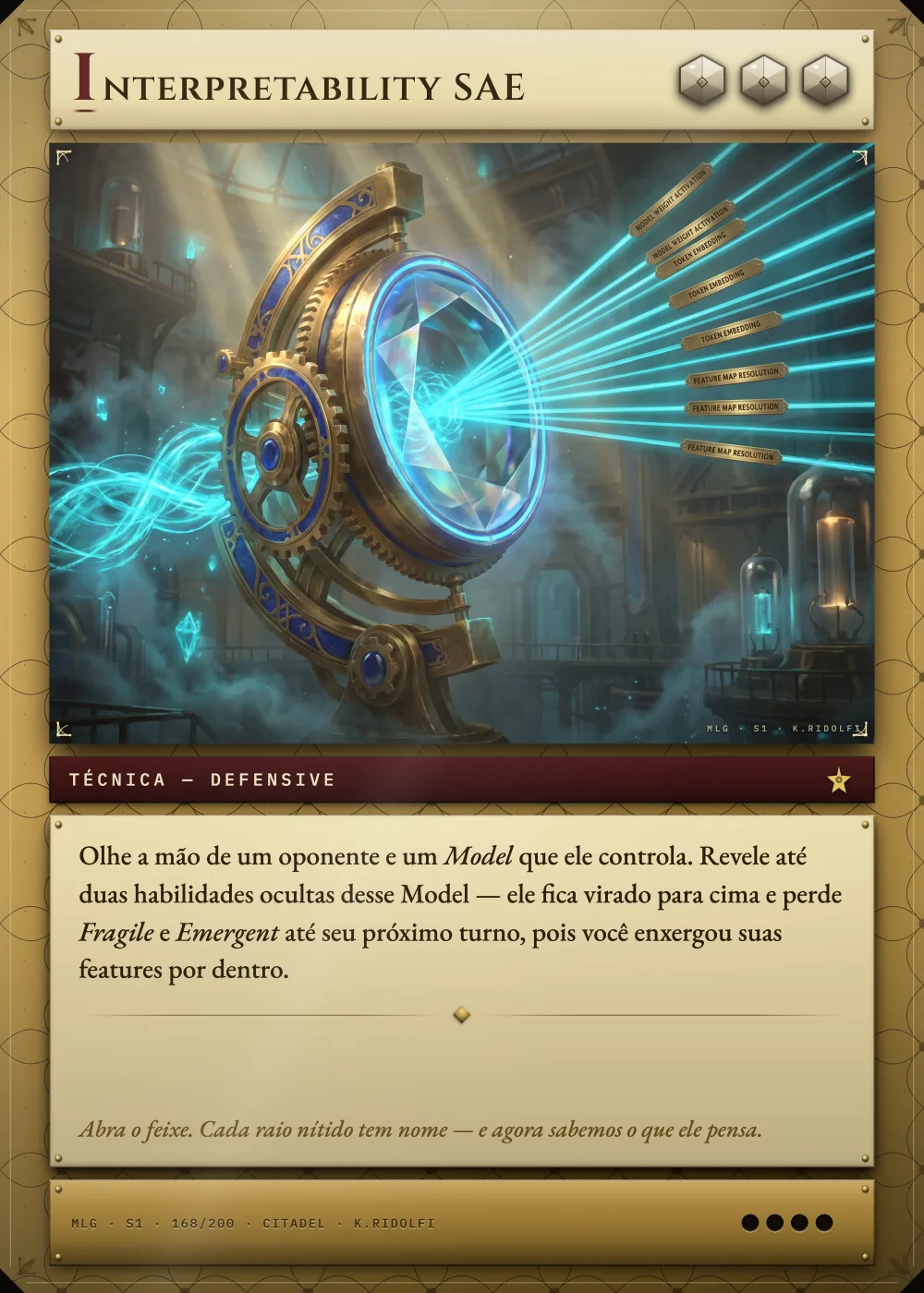 Arte completa da carta Interpretability SAE, do set S1 de Magik LLM Gathering