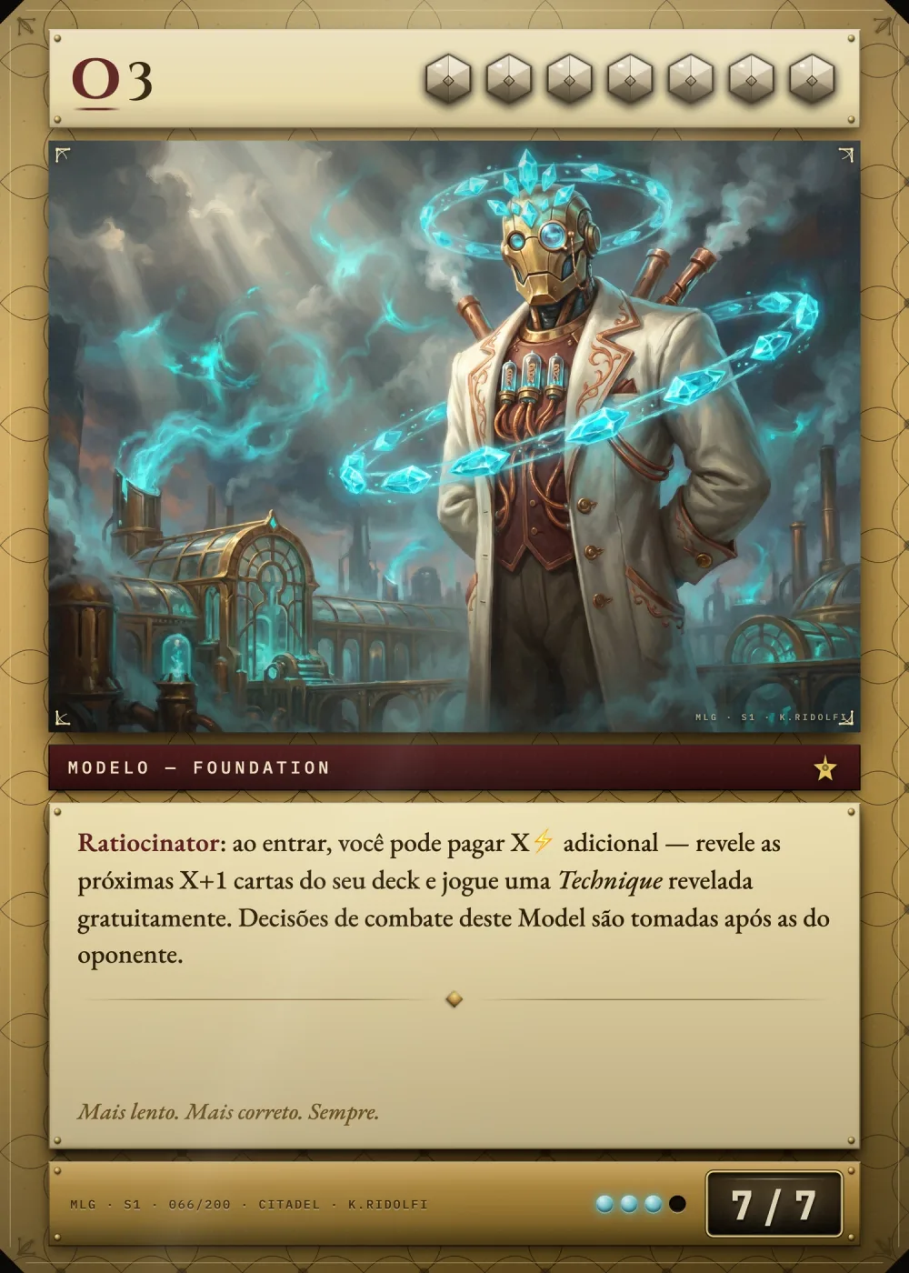Arte completa da carta o3, do set S1 de Magik LLM Gathering