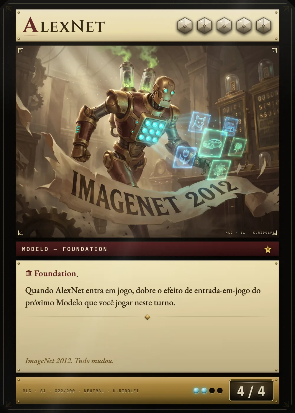 Arte completa da carta AlexNet, do set S1 de Magik LLM Gathering