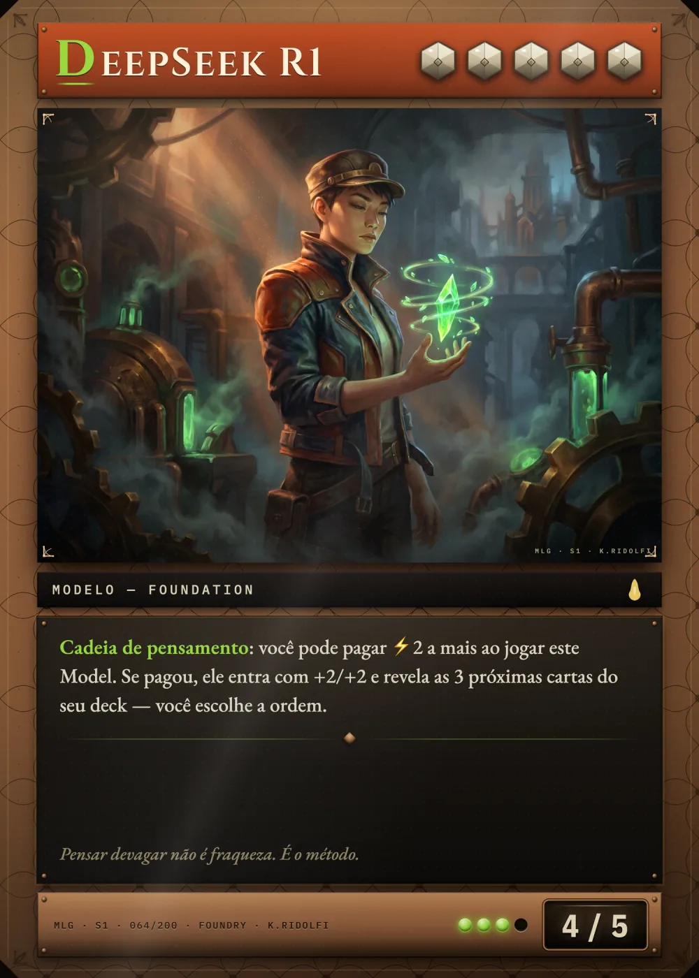 Arte completa da carta DeepSeek R1, do set S1 de Magik LLM Gathering