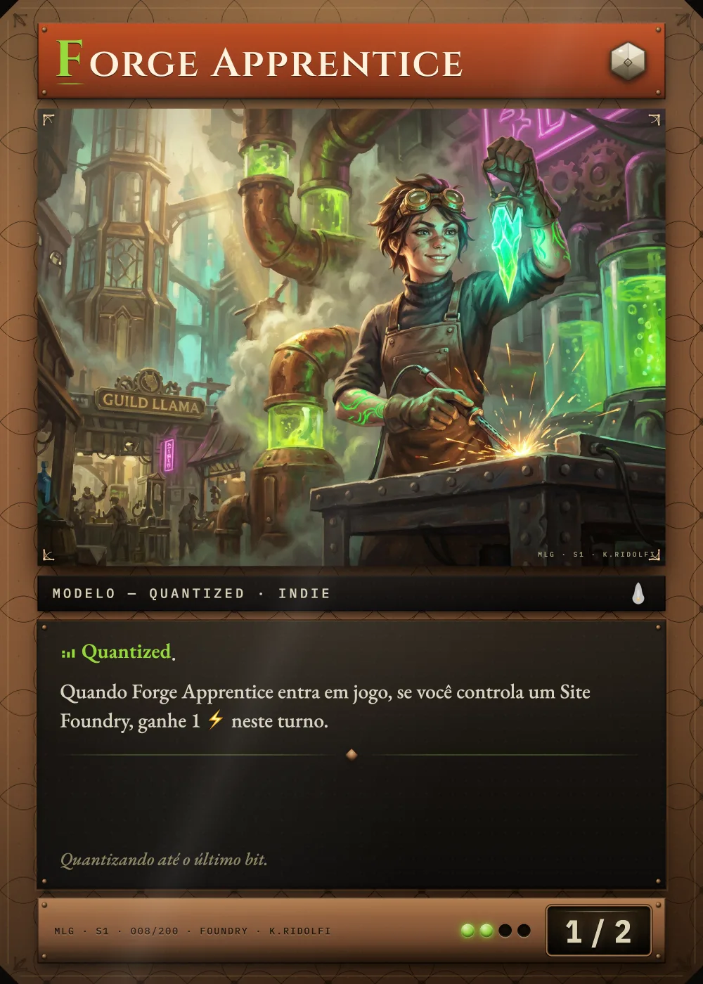 Arte completa da carta Forge Apprentice, do set S1 de Magik LLM Gathering