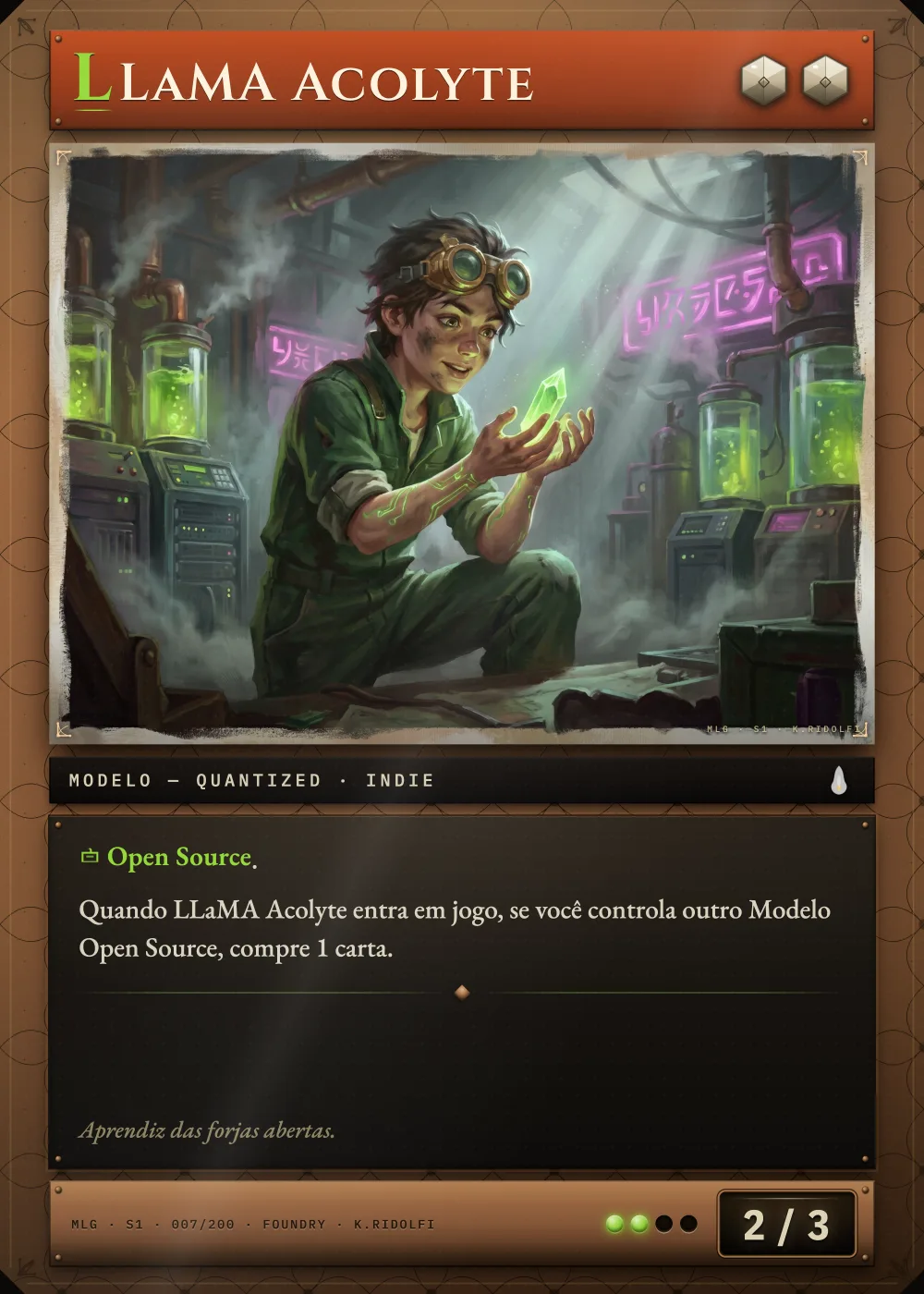 Arte completa da carta LLaMA Acolyte, do set S1 de Magik LLM Gathering