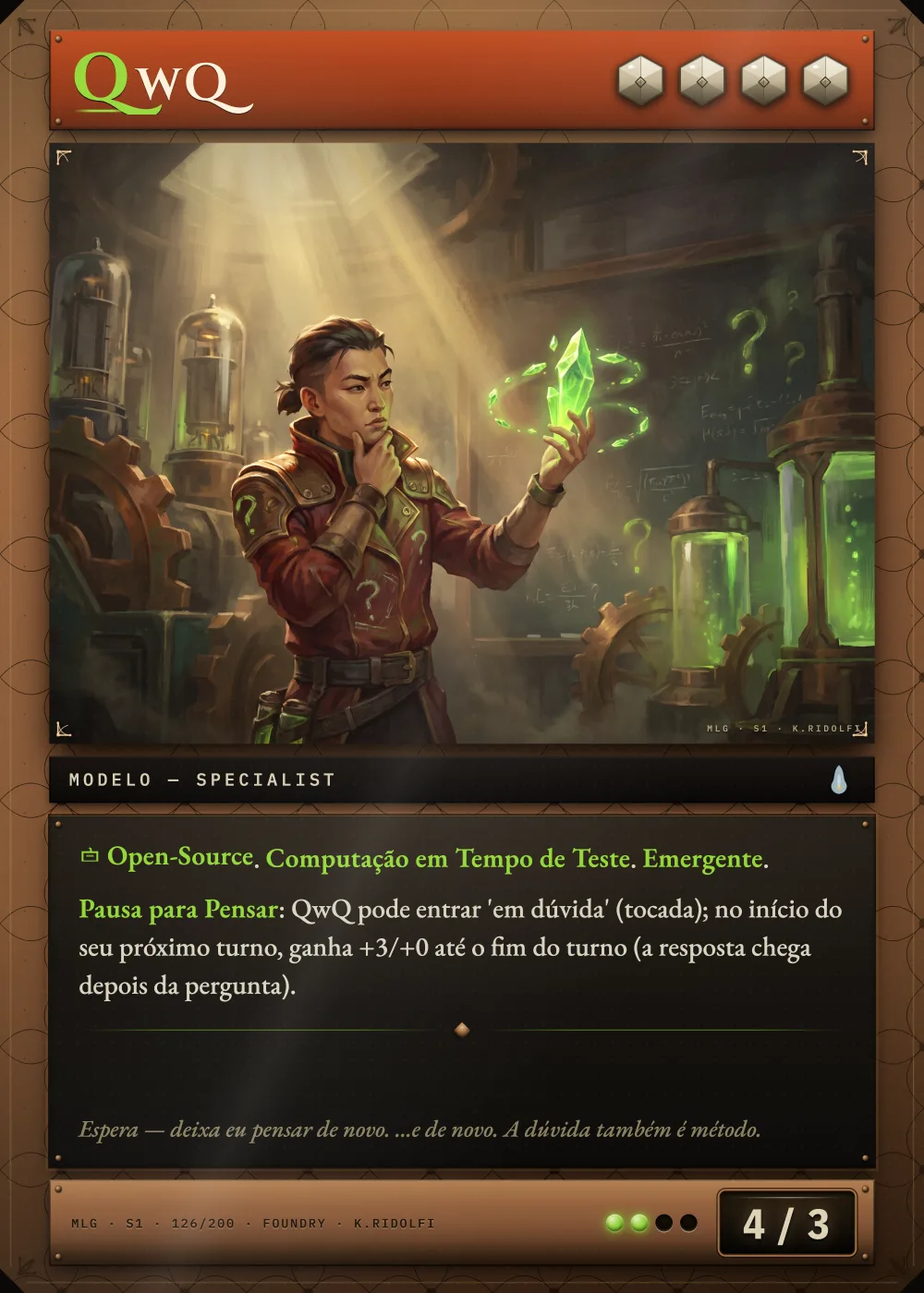 Arte completa da carta QwQ, do set S1 de Magik LLM Gathering