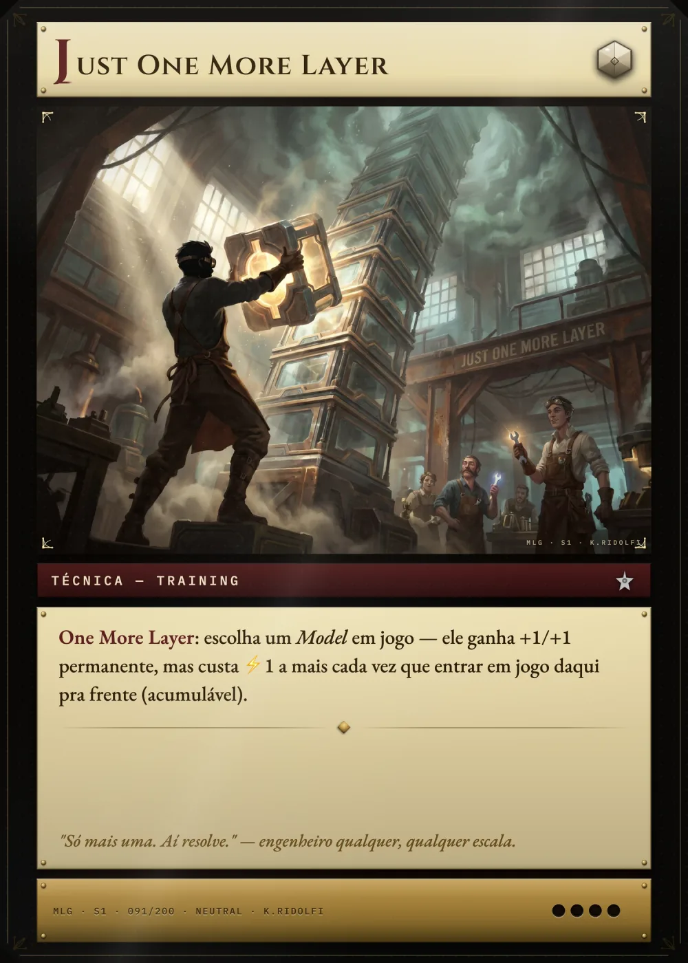 Arte completa da carta Just One More Layer, do set S1 de Magik LLM Gathering