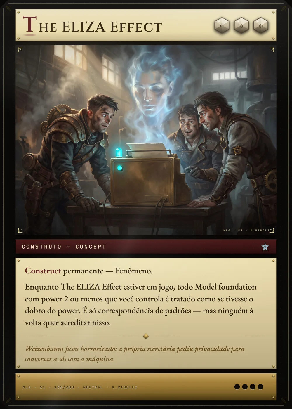 Arte completa da carta The ELIZA Effect, do set S1 de Magik LLM Gathering