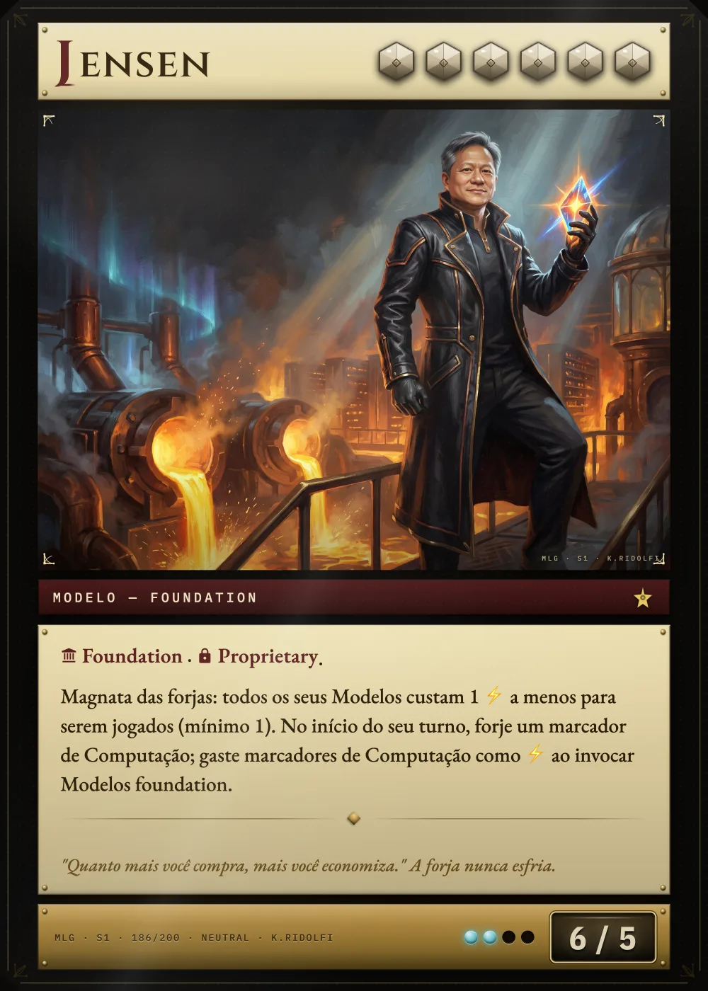 Arte completa da carta Jensen Huang, do set S1 de Magik LLM Gathering