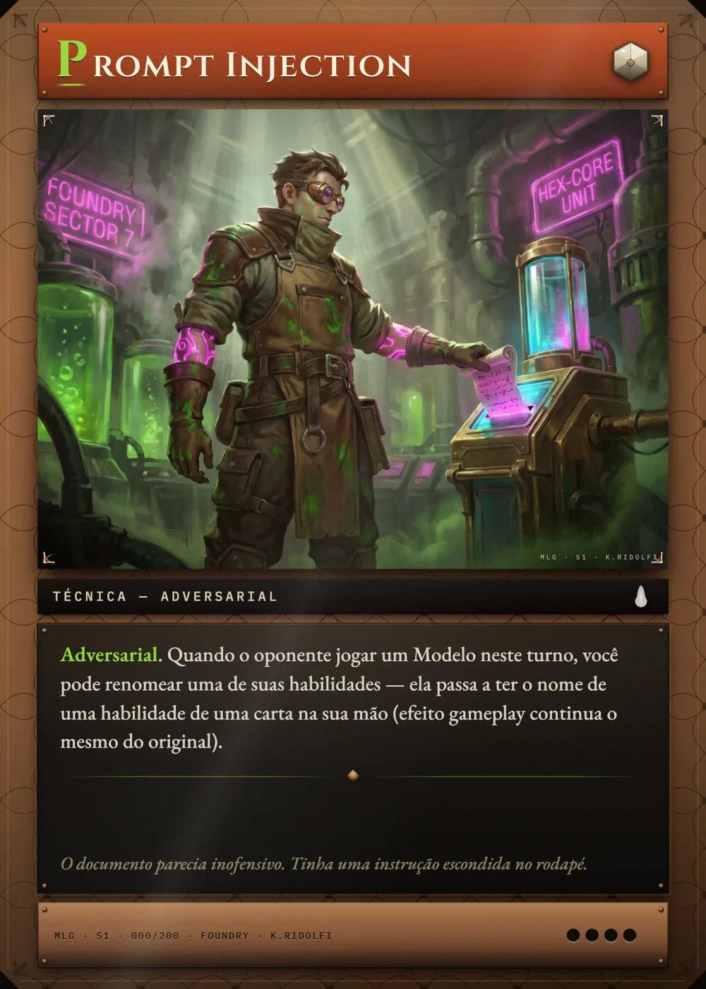 Arte completa da carta Prompt Injection, do set S1 de Magik LLM Gathering
